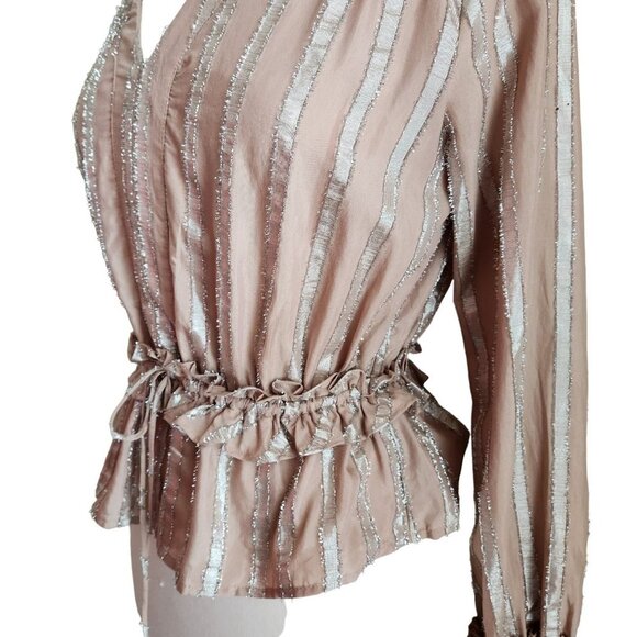 Current Air Women Metallic Stripe Long Sleeve Blouse In Dusty Rose Size Small - Picture 5 of 16